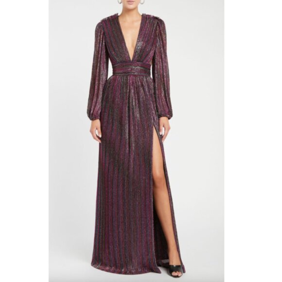 REBECCA VALLANCE Casey Maxi gown dress backless Vintage Disco fortuny plum NWT - Picture 3 of 12